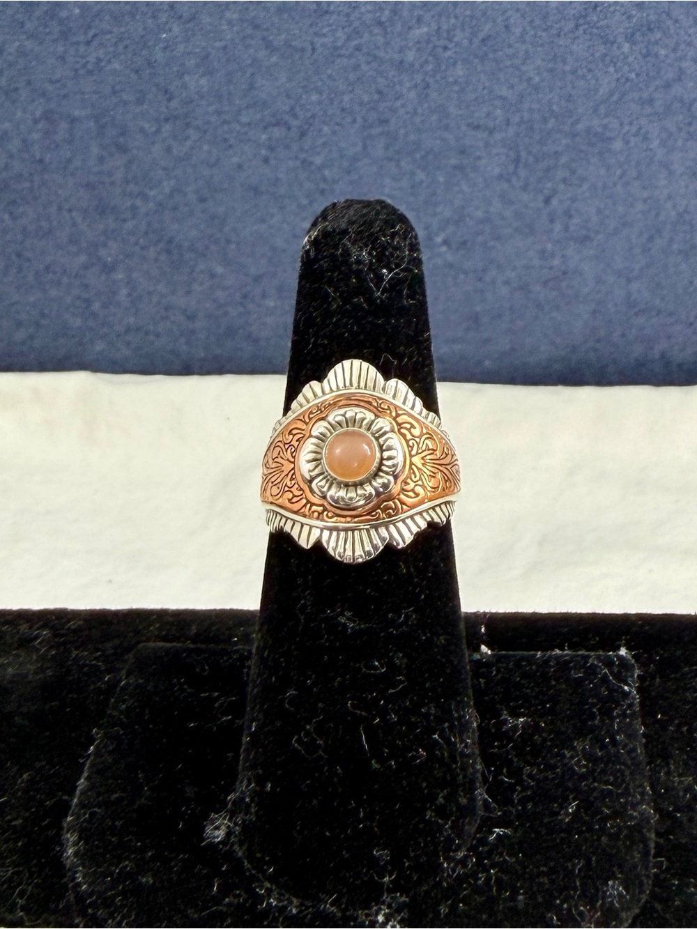 CAROLYN POLLACK Relios Sterling Silver Etched Copper Scallop Ring; SIZE 6